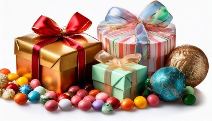 Colorful Candy And Gift Decorations Isolated On A Transparent Background