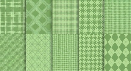 Various olive green fabric pattern designs for backgrounds and textiles