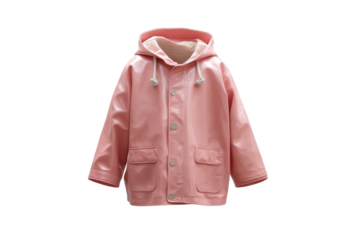 Stylish pink raincoat with hood and pockets for kids, cut out