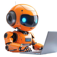 A cute AI robot character performing various business and finance activities, GPT chatbot icon. Artificial intelligence, trendy technology, support service, funny automation computer