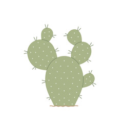 Cactus with prickles. Opuntia. Green tropical plant. Flat vector illustration isolated on white background.