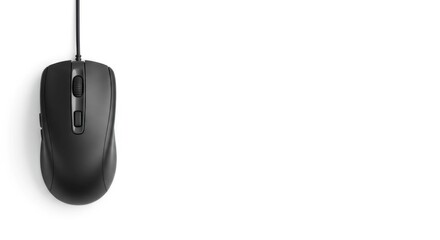 Sleek black mouse on white background highlighting design and simplicity.