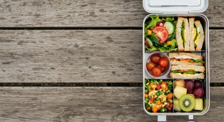 Healthy lunch box with fresh ingredients neatly arranged.