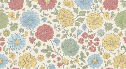 Vintage Inspired Floral Pattern with Muted Tones for Textile Design