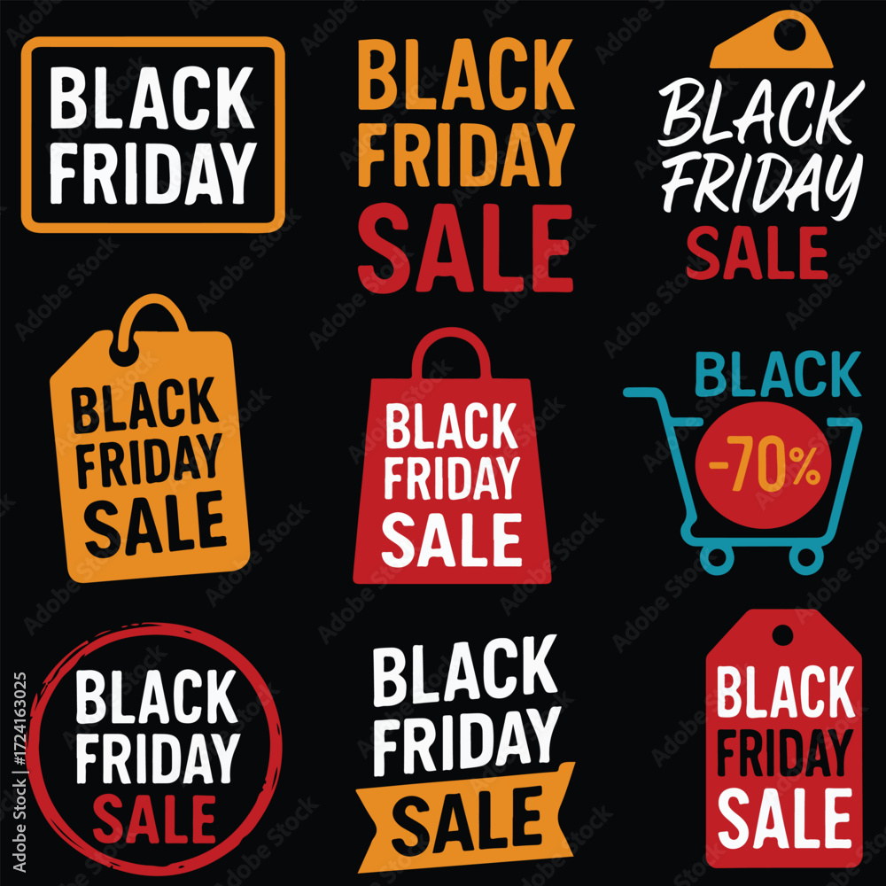 Fototapete black friday pattern collection with multiple typography variations on dark background
