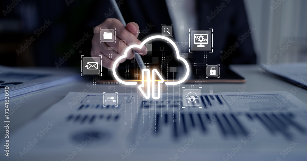 Aufkleber cloud computing enables digital growth with secure data storage, scalable infrastructure, and strate