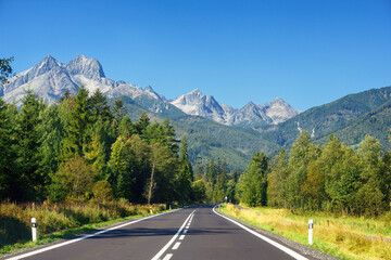 Naklejka premium Fabulous and picturesque Slovakia Route 66 leading from the south-west to the north of the Country and Tatra Mountains.