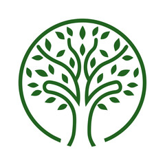 Green tree logo design with circular outline and leaf details  