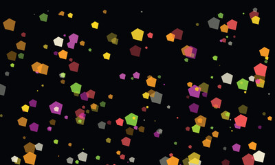 Colorful Pentagons Floating on a Black Background an Abstract Festive Celebration with a Modern Artistic Touch and Dynamic Geometric Shapes for a Vibrant Visual Experience