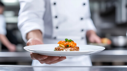 Chef Presents Exquisite Dish. A culinary masterpiece, beautifully plated and ready to delight. Taste the difference, savor the moment!