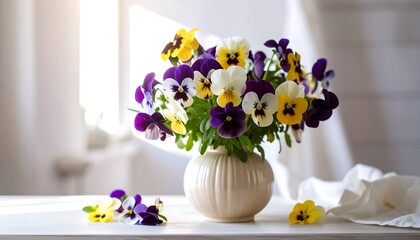 Bouquet of pansies in a vase