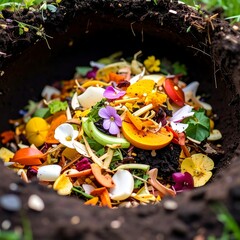 Colorful compost in a hole
