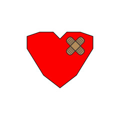 Heart with bandage icon. Medical symbol. Flat design. Vector illustration