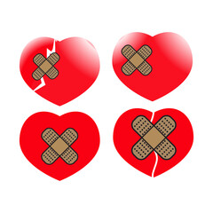 red heart with broken heart with bandage plester icon