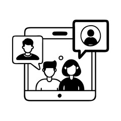 Vector art of online video conference icon, depicting remote communication and virtual meeting