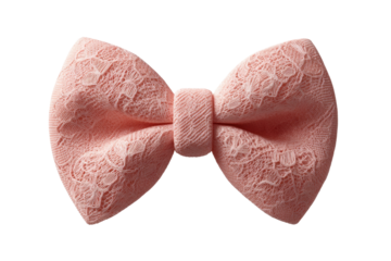 Elegant pink lace bowtie with floral details on black background, cut out