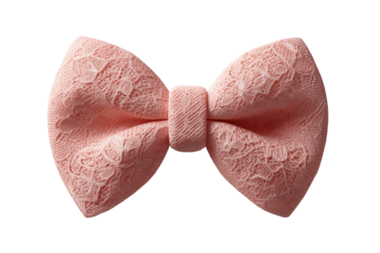 Elegant pink lace bowtie with floral details on black background, cut out