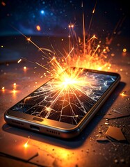 Exploding phone with shattered screen