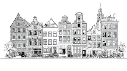 Linear Dutch Houses Vector Illustration Isolated