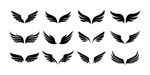 set of wings silhouettes vector design