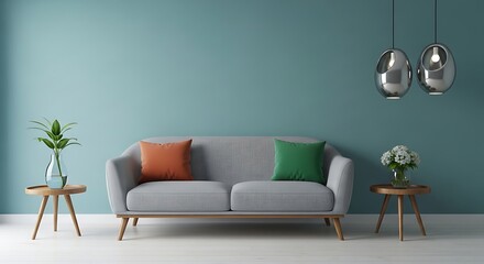 Simple Living Room With Gray Sofa And Colorful Cushions couch interior design