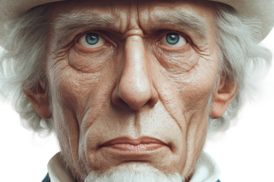 Elderly caucasian man with intense blue eyes and white hair, cut out