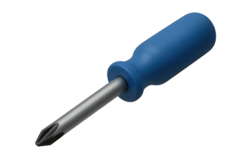 Blue Phillips head screwdriver isolated on transparent background, work tool