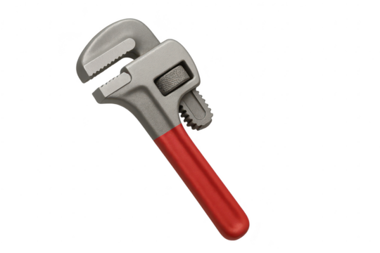 Modern grey and red pipe wrench tool isolated on transparent background