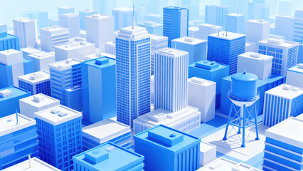 Fototapeta premium Futuristic Blue and White 3D City Model
