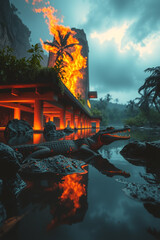 Fiery Rainforest and Lava Crocodile