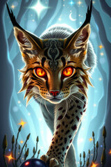 Obraz premium Lynx with Cosmic Eyes Stalking in Stars