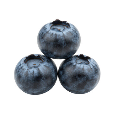 Three blueberries stacked in a triangle isolated on transparent background