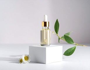Elegant serum display with botanical accents