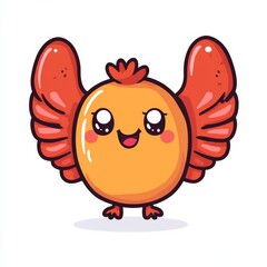 Naklejka premium Cute Cartoon Bird with Wings, Kawaii , Mascot