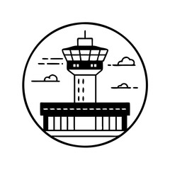 Naklejka premium Vector art of airport control tower in line art style for travel and aviation