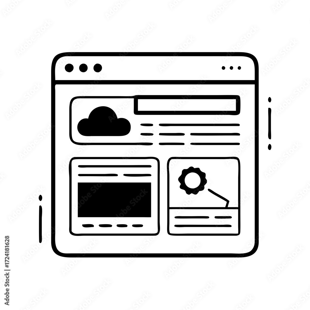 Wall mural illustration of a website interface with various content blocks