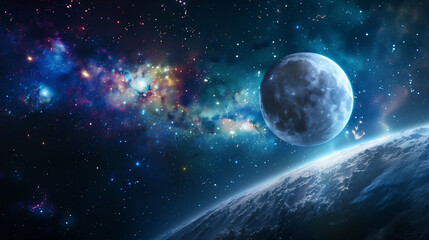 Beautiful cosmic scenery with Earth and Moon