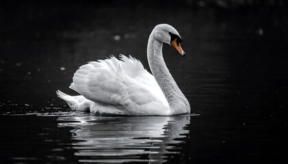 Fototapeta premium Elegant swan gliding on dark water