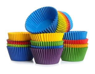 Colorful cupcake liners stacked on white background (1)