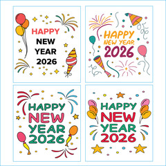 Happy New Year 2026 Celebration 4 design vector set
