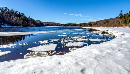 Frozen riverbank on a sunny day
