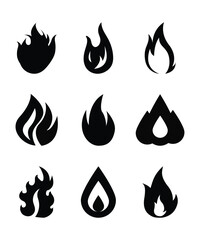 A burning flame shape and some icons are drawn