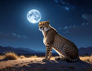 Obraz premium Cheetah under a full moon (2)