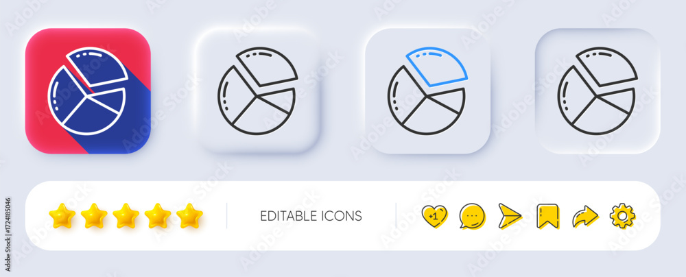 Poster pie chart line icon. neumorphic, flat shadow, 3d buttons. presentation graph sign. market analytics 