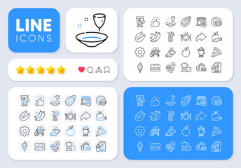 Food, Croissant and Gas grill line icons for web app. Message, Share, Like social media icons. Pack of Mint leaves, Chef, Latte coffee pictogram icons. Burger, Pistachio nut, Plate signs. Vector