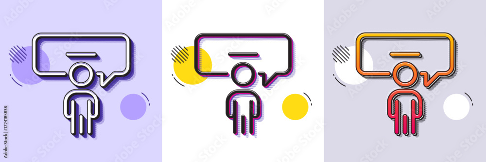 Poster consulting business line icon. halftone dotted pattern. gradient icon with grain shadow. discussion 