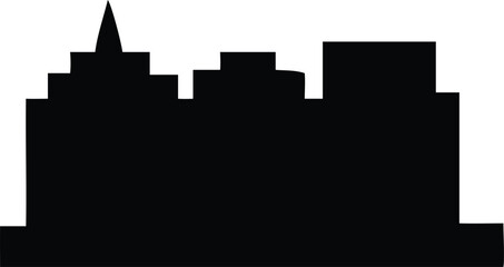Cityscape Silhouette Illustration of a Vibrant Urban Skyline Against a Plain White Backdrop with Buildings of Varying Heights and Shapes