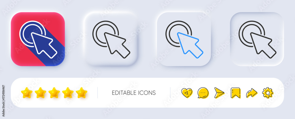 Poster click here line icon. neumorphic, flat shadow, 3d buttons. push the button sign. web cursor symbol. 