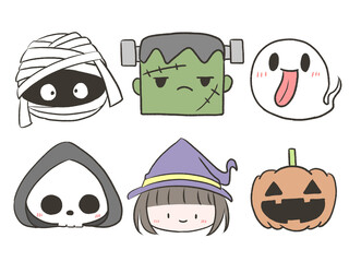 ハロウィンのキャラの顔セット
