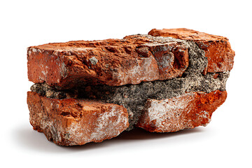 Old damaged orange brick side view with clipping path